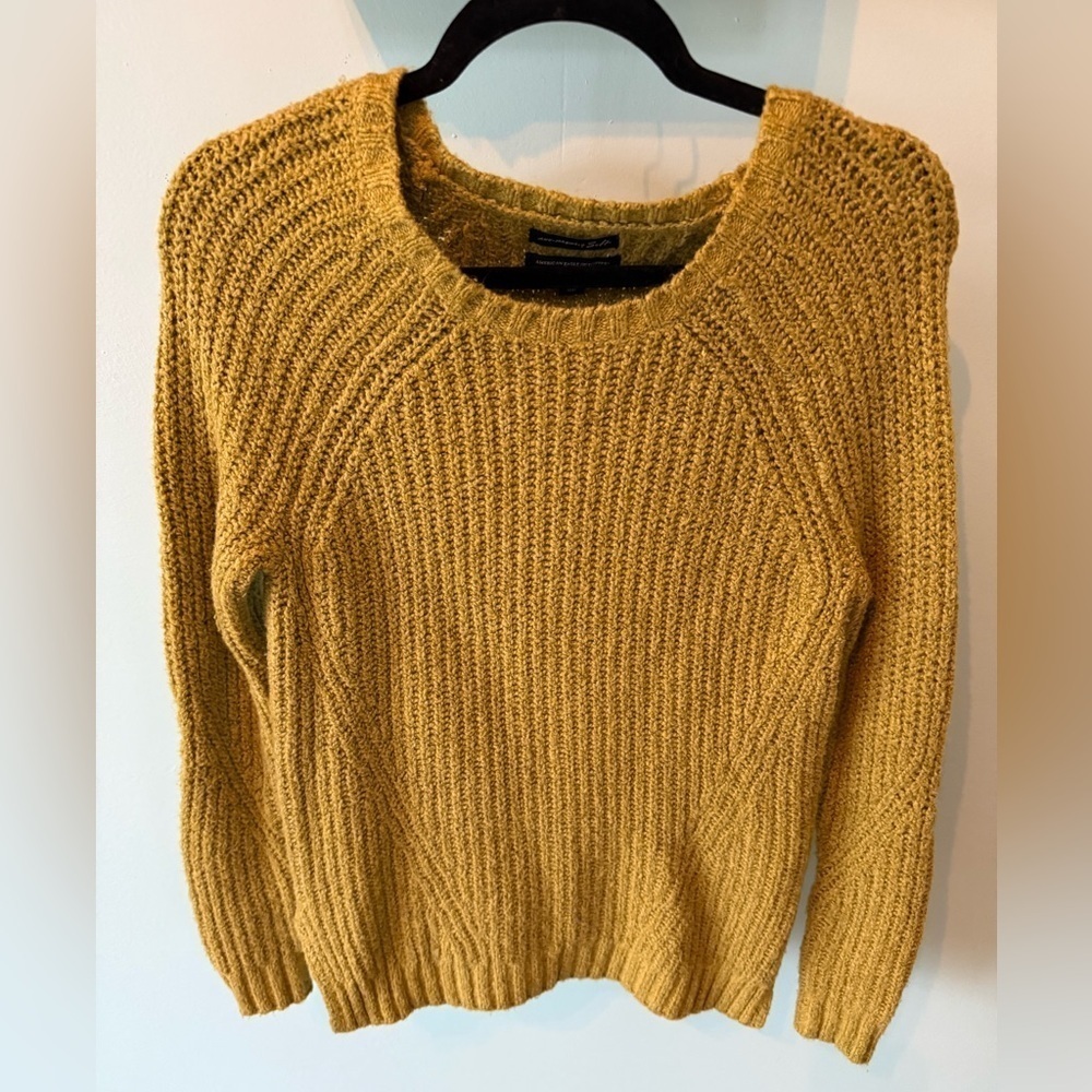 American Eagle Outfitters Sweater Women Medium Green Knit Square Neck Sleeves